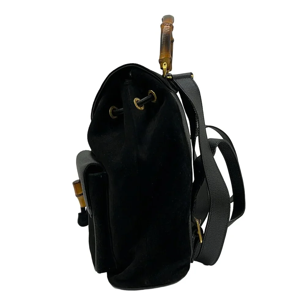 Gucci Bamboo Backpack Black Brown Suede Leather